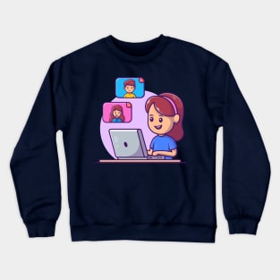 Cute girl video call cartoon Crewneck Sweatshirt